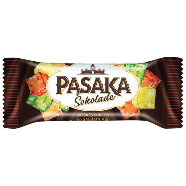 Glaistytas varškės sūrelis su saldainiais PASAKA, 19 % rieb., 40 g