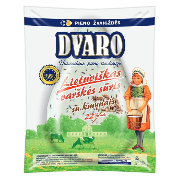 Varškės sūris su kmynais DVARO, 22% rieb., 1 kg