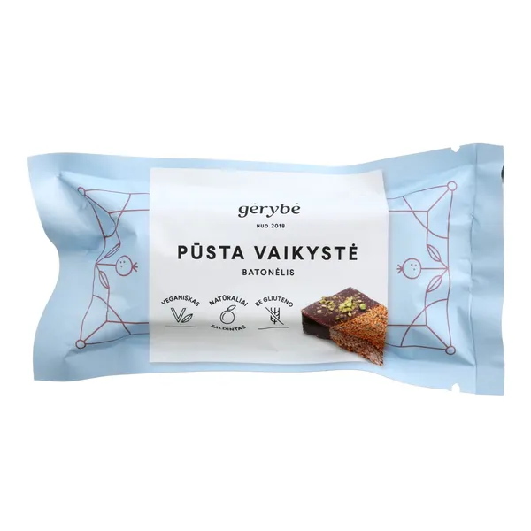 Veganiškas batonėlis PŪSTA VAIKYSTĖ su pistacijomis ir chia sėklomis GĖRYBĖ, 40 g