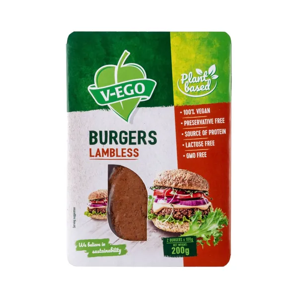 Vegānu burgeri V-Ego ar jēra garšu, sald.200g