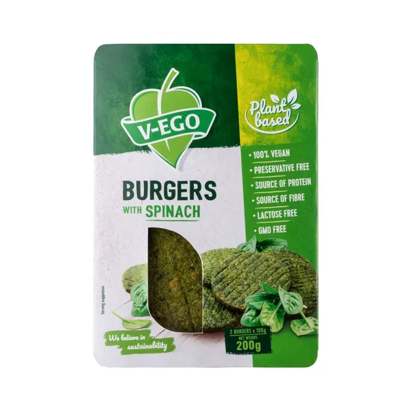 Veganiški mėsainiai su špinatais V-EGO, šaldyti, 200 g