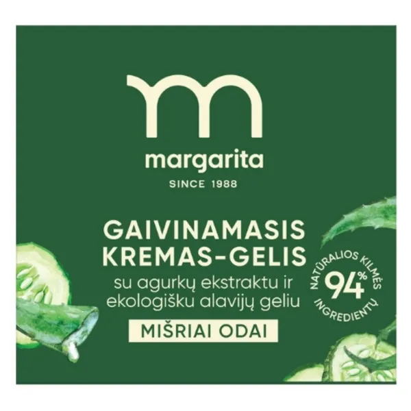 Gaivinamasis veido kremas gelis su agurkų ekstraktu ir alavijų geliu MARGARITA, 50 ml