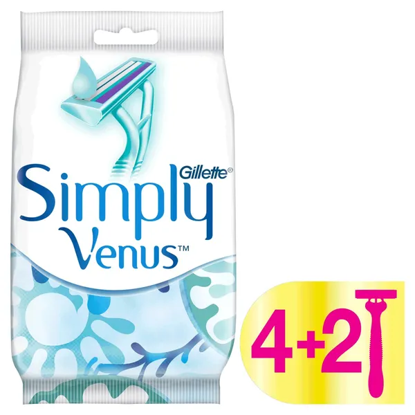 Vienkartiniai moteriški skustuvai GILLETTE VENUS SIMPLY-2, 4 + 2 vnt.
