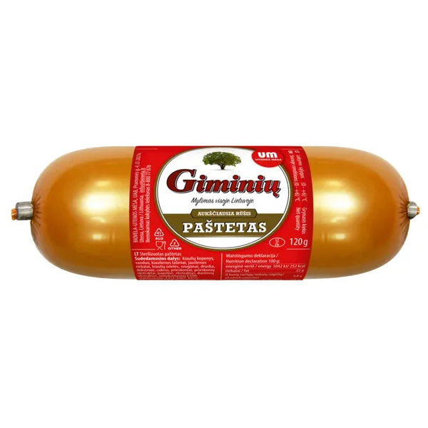Virtas GIMINIŲ paštetas UTENOS MĖSA, a.r., 120 g