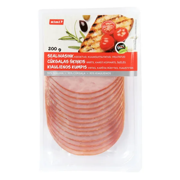 Virtas, karštai rūkytas kiaulienos kumpis RIMI, pjaustytas, 200 g