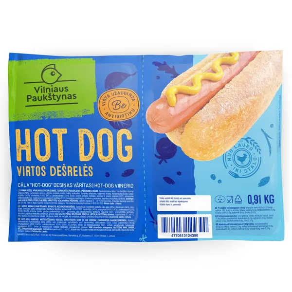 Virtos dešrelės dešrainiams HOT DOG VILNIAUS PAUKŠTYNAS, I.r., 910 g