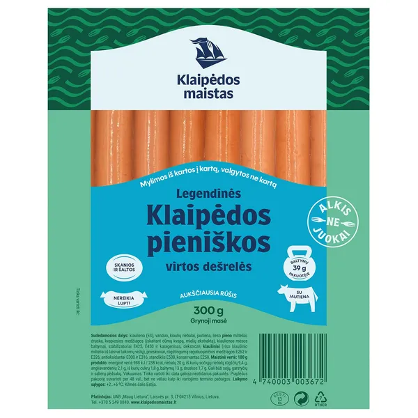 Virtos pieniškos dešrelės KLAIPĖDOS MAISTAS, a.r., 300g