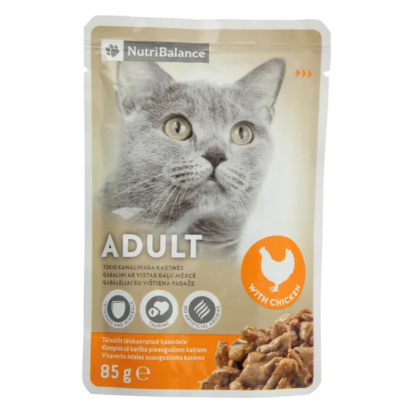 Visavertis ėdalas suaugusioms katėms su vištiena, NUTRIBALANCE, 85 g