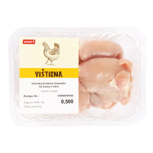 Viščiukų šlaunelių mėsa be kaulų ir odos RIMI, A klasė, 500 g