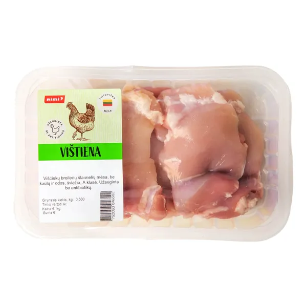Viščiukų broilerių šlaunelių mėsa Rimi be kaulų ir odos 500g