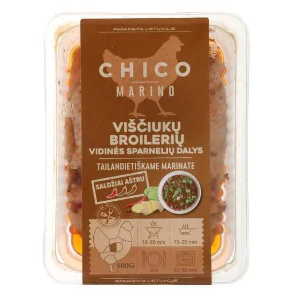 Viščiukų vidinės sparnelių dalys tailandietiškame marinate CHICO MARINO, 500 g
