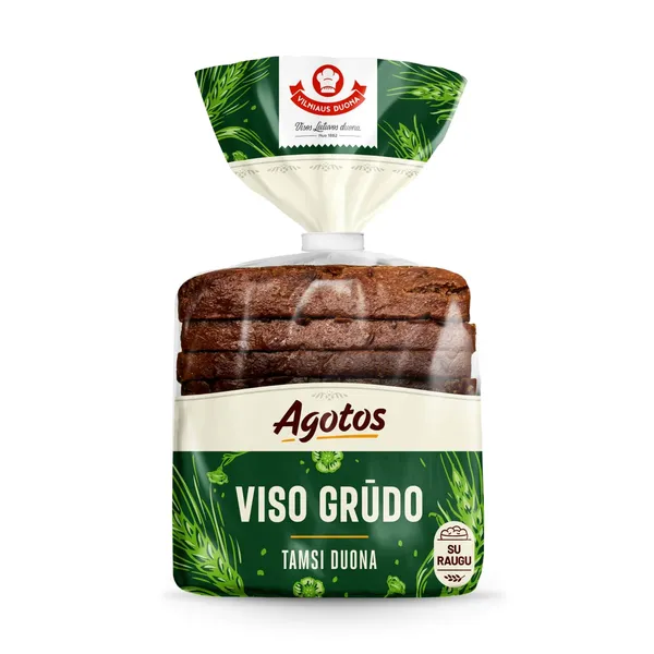 Duona AGOTOS, viso grūdo, tamsi duona, su raugu, 300g
