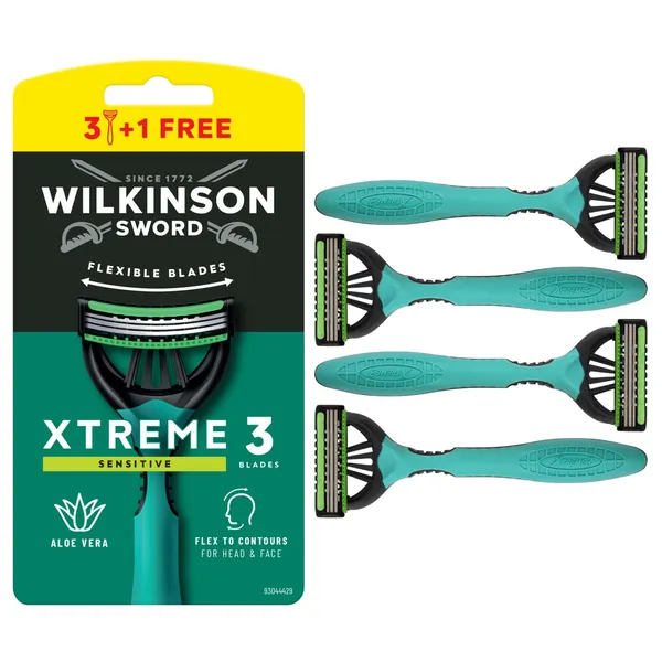 Vyriški vienkartiniai skustuvai WILKINSON EXTRA3 SENSITIVE, 3+1 vnt.