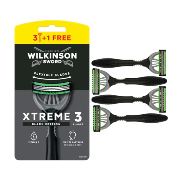 Vyriškas vienkartinis skustuvas WS XTREME3 BLACK EDITION, 4 vnt