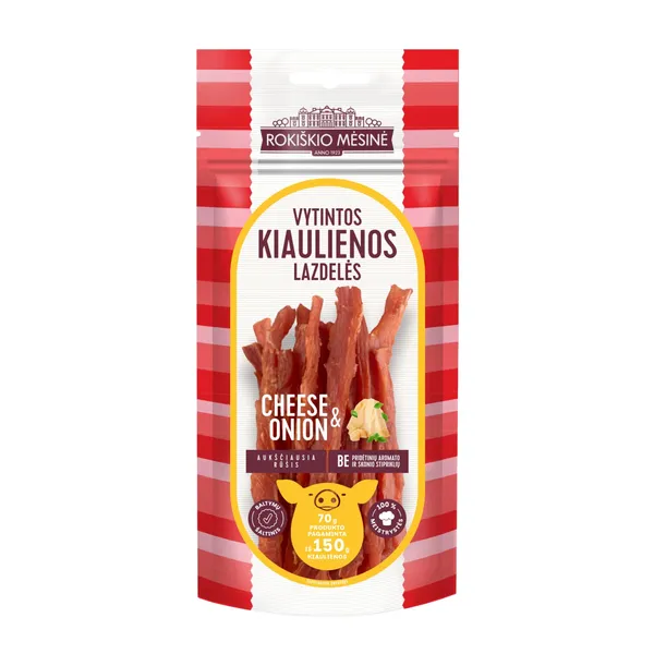Vytintos kiaulienos lazdelės CHEESE & ONION, a. r., 70 g