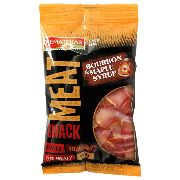 Vytinta kiaulienos nugarinė MEAT SNACK, klevų sirupo ir burbono skonio, a. r., 50 g