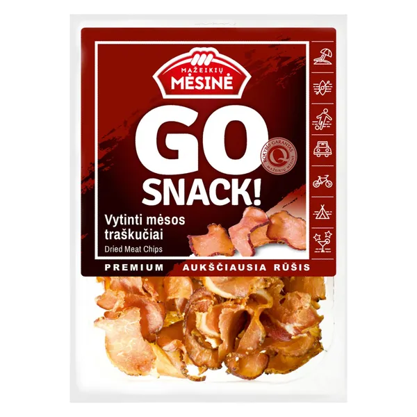 Vytinti mėsos traškučiai GO SNACK MAŽEIKIŲ MĖSINĖ, a. r., 100 g