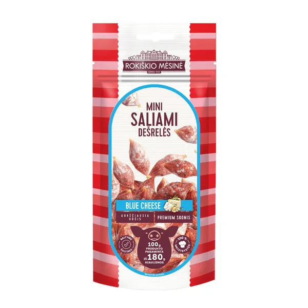 Vytintos mini saliami dešrelės BLUE CHEESE ROKIŠKIO MĖSINĖ, a. r., 100 g