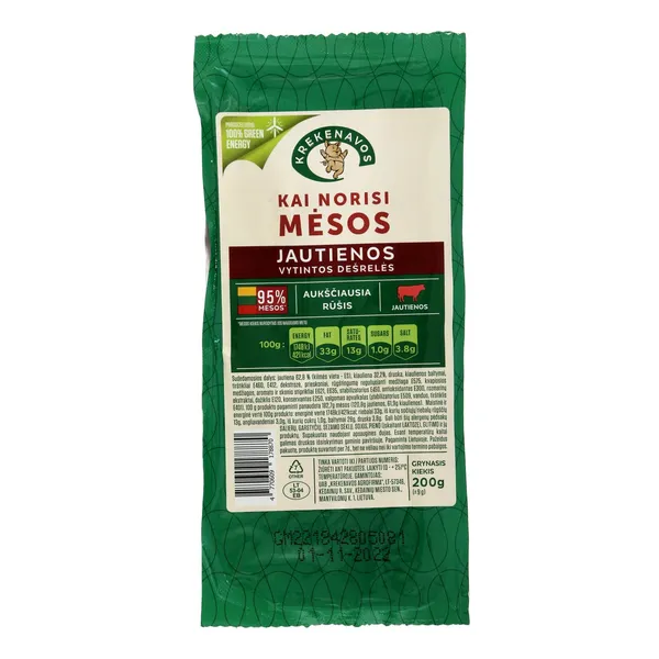 Vytintos jautienos dešrelės KAI NORISI MĖSOS KREKENAVOS, a.r., 200g