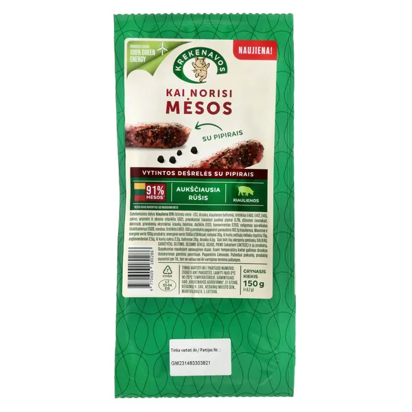 Vytintos dešrelės su pipirais KAI NORISI MĖSOS SNAX , dujose 150g