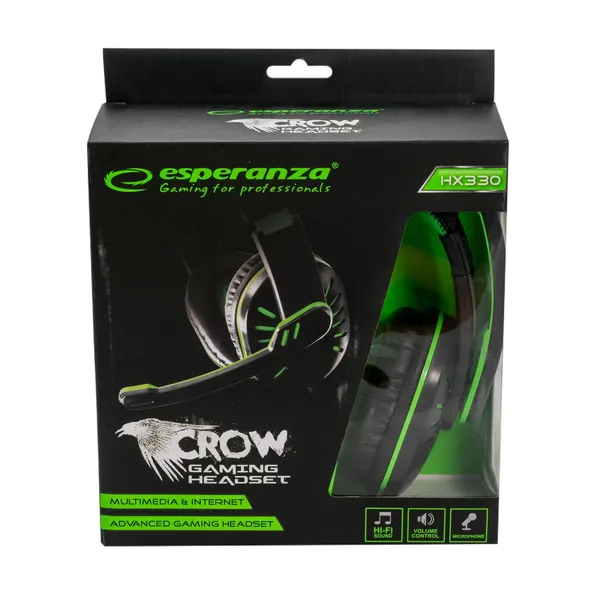 Žaidimų ausinės CROW, juodos/žalios spalvos
