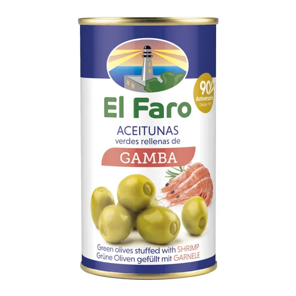 Žaliosios alyvuogės įdarytos krevetėmis EL FARO, 370 ml / 150 g