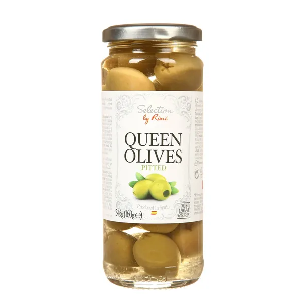 Žaliosios QUEEN alyvuogės SELECTION BY RIMI be kauliukų, 345 g / 160 g