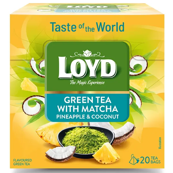Žalioji arbata LOYD MATCHA su ananasu ir kokosu, 20 x 1.5 g