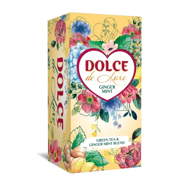 Žalioji birių lapelių arbata DOLCE DE LUXE GINGER MINT su imbiero gabalėliais ir mėtų lapeliais, 50 g