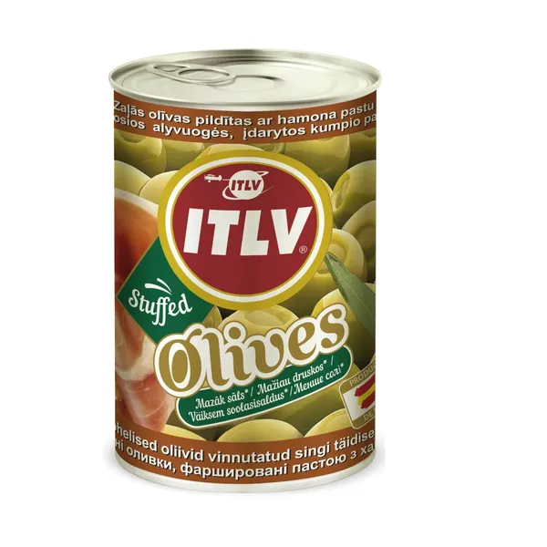 Žalios alyvuogės įdarytos kumpiu ITLV, 300 ml