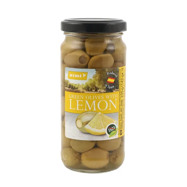 Žalios MANZANILLA alyvuogės RIMI su citrinomis, 235 g / 142 g