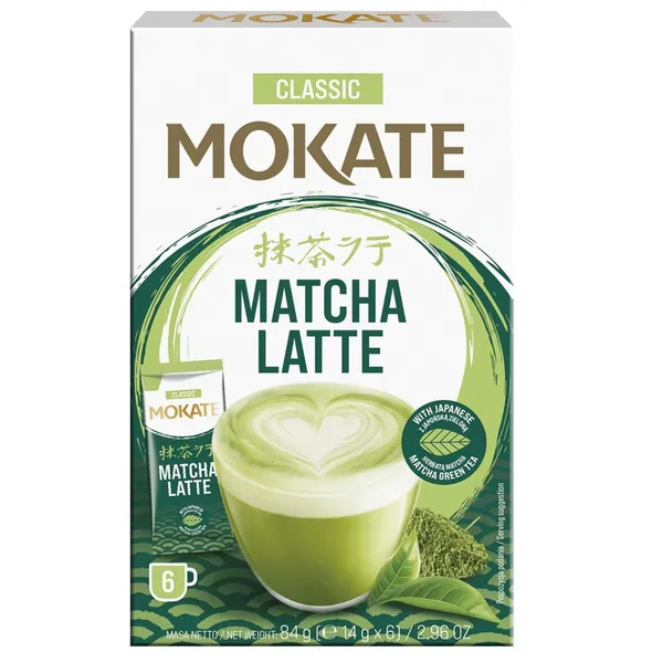 Žaliosios arbatos gėrimas MOKATE LATTE MATCHA CLASSIC, 14 g x 6 vnt