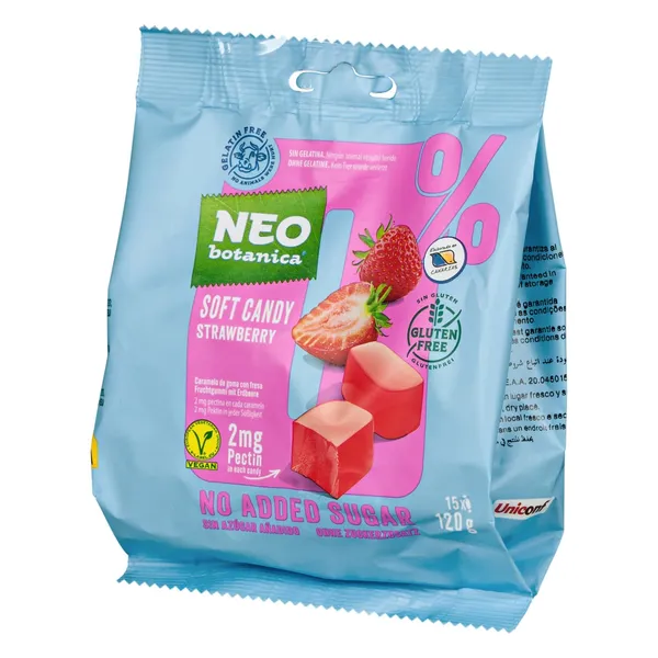 Vaisiniai želė saldainiai braškių skonio NEOBOTANICA, be pridėtinio cukraus su saldikliu, 120 g