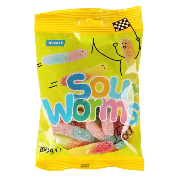 Želė saldainiai Rūgštūs kirminai RIMI, 100 g