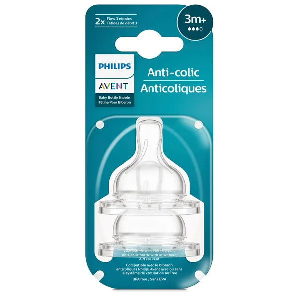 Silikoniniai žindukai buteliukui PHILIPS AVENT ANTI - COLIC, 3 + mėn., 2 vnt.