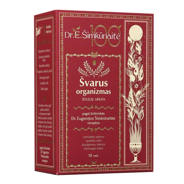 Žolelių arbata ETNO Dr. Šimkūnaitės Švarus organizmas, 2 g x 15