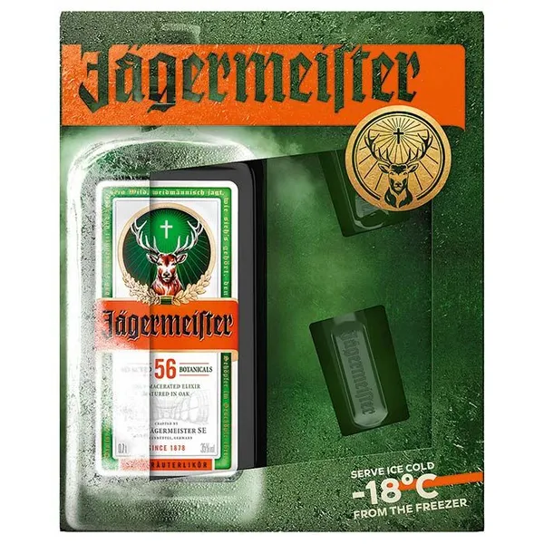 Liķieris Jagermeister 35%+2 zaļās glāzes