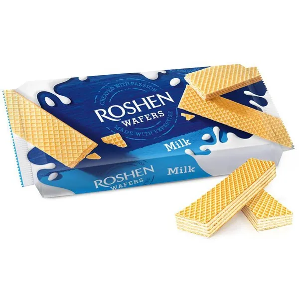 Vafeles Roshen Wafers ar piena pild.