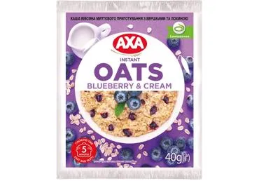 Ātri pagatavojama auzu pārslu putra AXA ar mellenēm un saldo krējumu 40g
