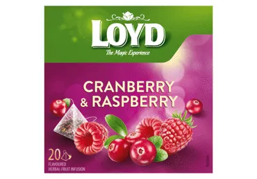 Augļu tēja LOYD Pyramids ar dzērveņu un aveņu garšu, 20x2 g