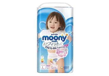 Autiņbiksītes MOONY girl L 9-14kg 44 gab.