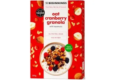 Auzu granola THE BEGINNINGS ar dzērvenēm bez glutēna 200g