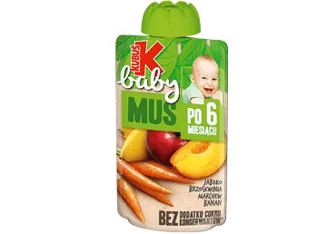 Biezenis KUBUŠ BABY ābolu-persiku-burkānu-banānu 6+100g