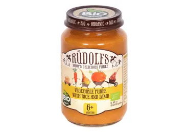 Biezenis RŪDOLFS BIO dārzeņi-rīsi-jēra gaļa 8+ 190g