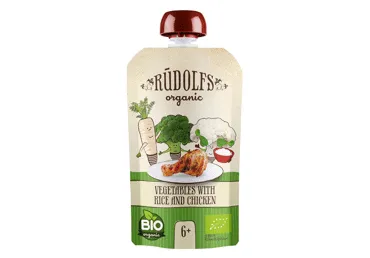 Biezenis RŪDOLFS BIO dārzeņi rīsi vista 6+ 110g