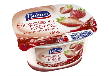 Baltais biezpiena krēms ar zemeņu džemu, 160g