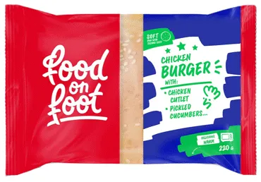Burgers ar vistas gaļas kotleti, marinētiem gurķiem un sieru FOOD ON FOOT 220g