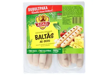 Ādažu cepamās desiņas Baltās ar sieru 400g (bez E621, 80% gaļa)