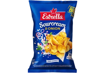 Čipsi Estrella ar lauku krējuma un sīpolu garšu 180g