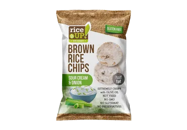 Čipsi RICE UP brūno rīsu ar krējuma sīpolu garšu 60g